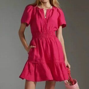 Anthropologie Linen/Viscose Mini Somerset dress Pink Size M $40